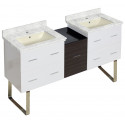 American Imaginations AI-20089 61.5-in. W Floor Mount White-Dawn Grey Vanity Set For 1 Hole Drilling Bianca Carara Top Biscuit UM Sink