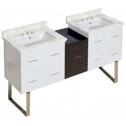 American Imaginations AI-20092 61.5-in. W Floor Mount White-Dawn Grey Vanity Set For 3H8-in. Drilling Bianca Carara Top White UM Sink
