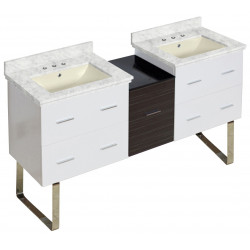 American Imaginations AI-20093 61.5-in. W Floor Mount White-Dawn Grey Vanity Set For 3H8-in. Drilling Bianca Carara Top Biscuit UM Sink