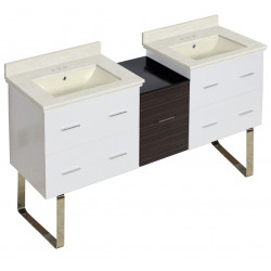 American Imaginations AI-20097 61.5-in. W Floor Mount White-Dawn Grey Vanity Set For 3H4-in. Drilling Biscuit UM Sink