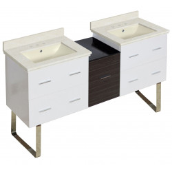 American Imaginations AI-20099 61.5-in. W Floor Mount White-Dawn Grey Vanity Set For 3H8-in. Drilling Biscuit UM Sink