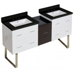 American Imaginations AI-20104 61.5-in. W Floor Mount White-Dawn Grey Vanity Set For 3H8-in. Drilling Black Galaxy Top White UM Sink