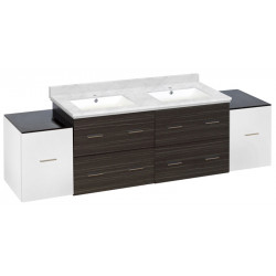 American Imaginations AI-20109 76-in. W Wall Mount White-Dawn Grey Vanity Set For 1 Hole Drilling Bianca Carara Top White UM Sink