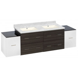American Imaginations AI-20110 76-in. W Wall Mount White-Dawn Grey Vanity Set For 1 Hole Drilling Bianca Carara Top Biscuit UM Sink