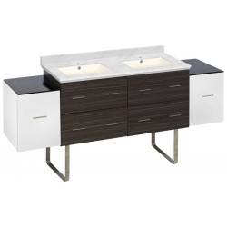 American Imaginations AI-20131 76-in. W Floor Mount White-Dawn Grey Vanity Set For 1 Hole Drilling Bianca Carara Top Biscuit UM Sink