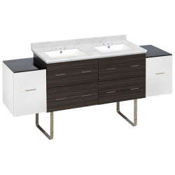 American Imaginations AI-20132 76-in. W Floor Mount White-Dawn Grey Vanity Set For 3H4-in. Drilling Bianca Carara Top White UM Sink
