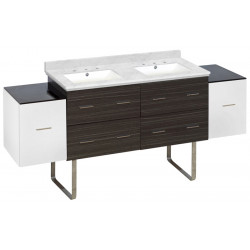 American Imaginations AI-20134 76-in. W Floor Mount White-Dawn Grey Vanity Set For 3H8-in. Drilling Bianca Carara Top White UM Sink