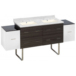 American Imaginations AI-20135 74.5-in. W Floor Mount White-Dawn Grey Vanity Set For 3H8-in. Drilling Bianca Carara Top Biscuit UM Sink