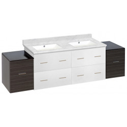 American Imaginations AI-20151 74.5-in. W Wall Mount White-Dawn Grey Vanity Set For 1 Hole Drilling Bianca Carara Top White UM Sink
