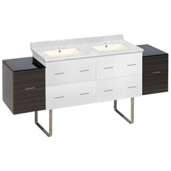 American Imaginations AI-20173 74.5-in. W Floor Mount White-Dawn Grey Vanity Set For 1 Hole Drilling Bianca Carara Top Biscuit UM Sink