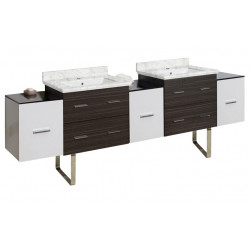 American Imaginations AI-20214 90-in. W Floor Mount White-Dawn Grey Vanity Set For 1 Hole Drilling Bianca Carara Top White UM Sink