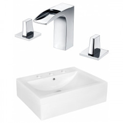 American Imaginations AI-22489 20.25-in. W Above Counter White Vessel Set For 3H8-in. Center Faucet - Faucet Included