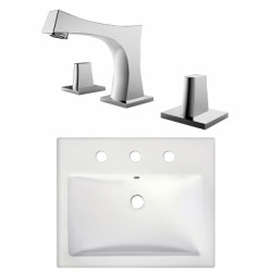 American Imaginations AI-22665 20.75-in. W Semi-Recessed White Vessel Set For 3H8-in. Center Faucet - Faucet Included