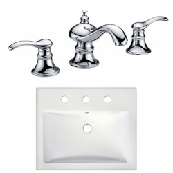 American Imaginations AI-22666 20.75-in. W Semi-Recessed White Vessel Set For 3H8-in. Center Faucet - Faucet Included