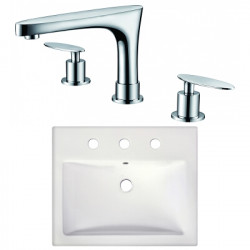American Imaginations AI-22667 20.75-in. W Semi-Recessed White Vessel Set For 3H8-in. Center Faucet - Faucet Included