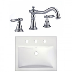 American Imaginations AI-22669 20.75-in. W Semi-Recessed White Vessel Set For 3H8-in. Center Faucet - Faucet Included