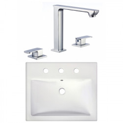 American Imaginations AI-22672 20.75-in. W Semi-Recessed White Vessel Set For 3H8-in. Center Faucet - Faucet Included