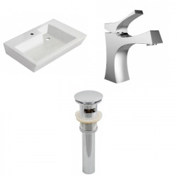 American Imaginations AI-26143 26-in. W Wall Mount White Vessel Set For 1 Hole Center Faucet - Faucet Included