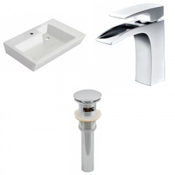 American Imaginations AI-26147 26-in. W Wall Mount White Vessel Set For 1 Hole Center Faucet - Faucet Included