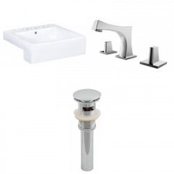American Imaginations AI-26221 20.25-in. W Semi-Recessed White Vessel Set For 3H8-in. Center Faucet - Faucet Included