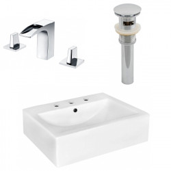 American Imaginations AI-26490 20.25-in. W Wall Mount White Vessel Set For 3H8-in. Center Faucet - Faucet Included