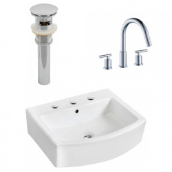 American Imaginations AI-26516 22.25-in. W Wall Mount White Vessel Set For 3H8-in. Center Faucet - Faucet Included