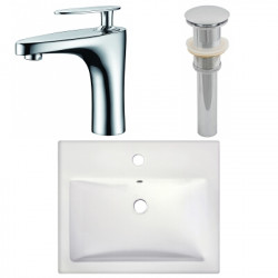American Imaginations AI-26591 20.75-in. W Semi-Recessed White Vessel Set For 1 Hole Center Faucet - Faucet Included