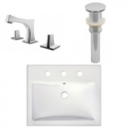 American Imaginations AI-26595 20.75-in. W Semi-Recessed White Vessel Set For 3H8-in. Center Faucet - Faucet Included