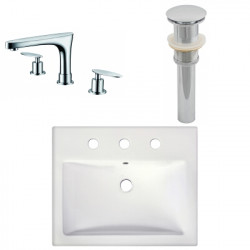 American Imaginations AI-26597 20.75-in. W Semi-Recessed White Vessel Set For 3H8-in. Center Faucet - Faucet Included