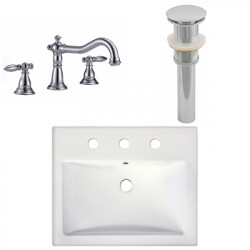 American Imaginations AI-26599 20.75-in. W Semi-Recessed White Vessel Set For 3H8-in. Center Faucet - Faucet Included