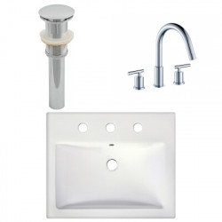 American Imaginations AI-26600 20.75-in. W Semi-Recessed White Vessel Set For 3H8-in. Center Faucet - Faucet Included