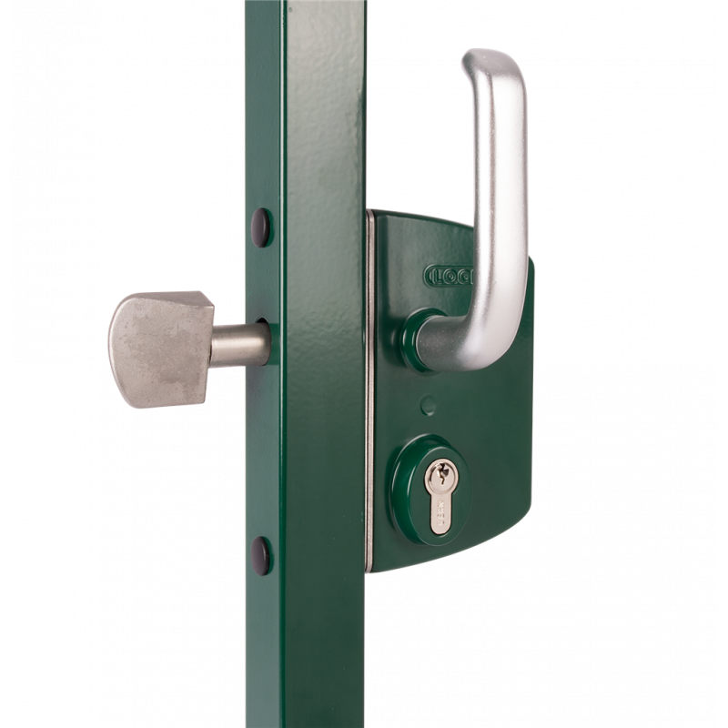 Locinox LSKZU2 Surface Mounted Sliding Manual Gate Lock, 3006S - Alum Handle Pair, VSZ - Keyed to Differ