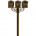  HPWS3-700-LM-BRZ Hanford Triple Post System with Lewiston Mailboxes, Scroll Support and Bronze Finish