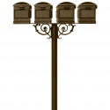  HPWS4-700-LM-BRZ Hanford Quad Post System with Lewiston Mailboxes, Scroll Support and Bronze Finish