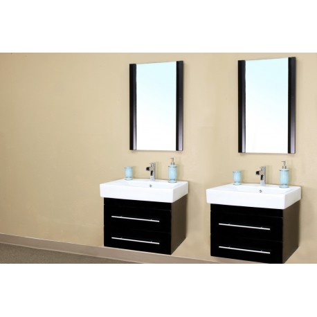 Bellaterra 203102 48.5 In Double Wall Mount Style Sink Vanity-Wood-Black - 48.5x18.9x20"
