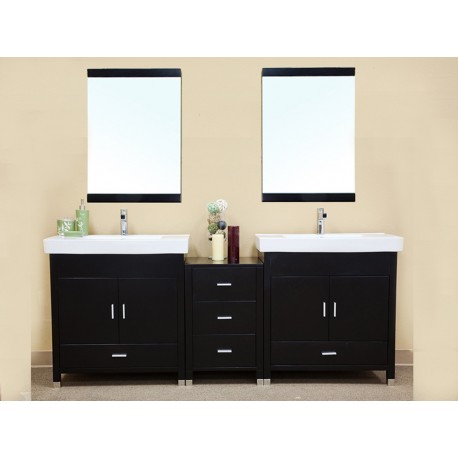 Bellaterra 203107 80.7 In Double Sink Vanity-Wood-Black - 80.7x18.9x33.5"