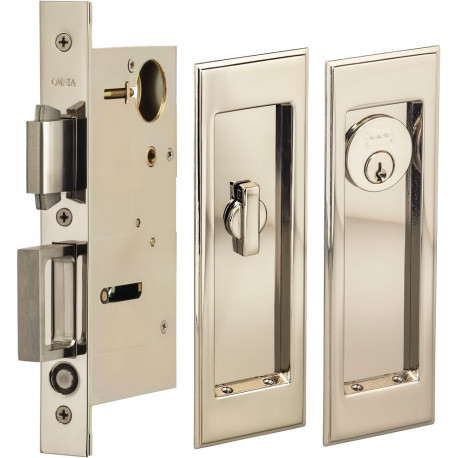 Omnia 7037 A Us14 Series Pocket Door Lock With Modern Rectangular Trim