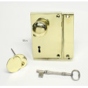  T7-1LH vertical Brass Privacy Lock, 5 -3/4" x 3 -7/8" w/ 1 -3/4" Round Knob