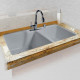 Ceco 737 Offset Tile Edge Kitchen Sink 36"x22"x10", Extra Deep-High-Low Double Bowl