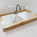  737-78WCB Offset Tile Edge Kitchen Sink, 36"x22"x10", Extra Deep-High-Low Double Bowl