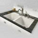 Ceco 748 Tile Edge Kitchen Sink 33"x22"x9", 5 Faucet Holes Double Bowl