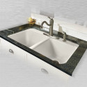  748-21 Tile Edge Kitchen Sink, 33"x22"x9", 5 Faucet Holes Double Bowl