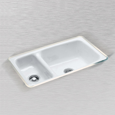 Ceco 732-UM Hi-Low Undercounter Mount Kitchen Sink, 32"x18"x9", High-Low Double Bowl