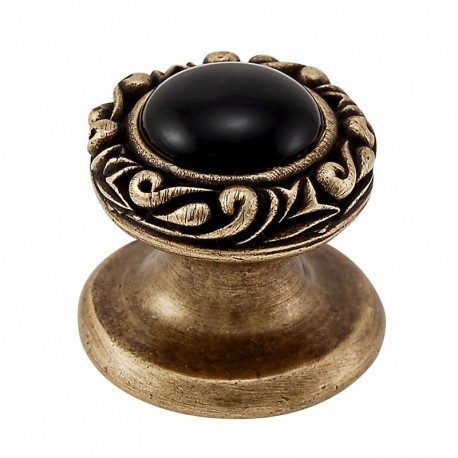 Small Black Onyx Antique Brass Vicenza Designs K1148P Liscio  Round  Stone Insert  Knob with  Small Base 