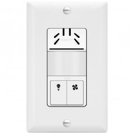 Topgreener TDHOS5-W, In-Wall PIR and Humidity Sensor Switch, Fan and Light Control - White