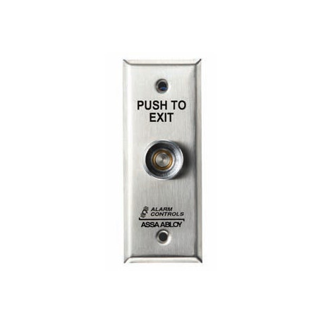 Alarm Control TS One N/O and One N/C Contact, 5/16” Round Button with Guard Ring, “PUSH TO EXIT” Stainless Steel Wall Plate
