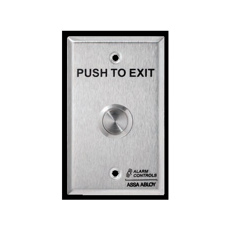 Alarm Control TS 3/4” Round, Metal Push Button, DPDT 2A Momentary Contacts, “PUSH TO EXIT”,Stainless Steel Wall Plate, UL Listed