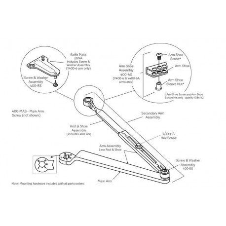 Yale 400 Arm And Arm Assembly For Series 3301, 3501 Closer