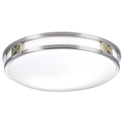 PLC Lighting 1955SNLED 2-Light 28W Satin Nickel Dimmable LED Ceiling Light Matte Opal Acrylic Lens Serena Collection