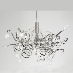 PLC Lighting 6046 SN 16-Light 10W Satin Nickel Dimmable Chandelier Light, Clear Glass Ribbon Collection